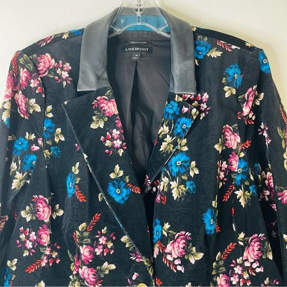 Lane Bryant black blue pink floral velvet button office blazer 18 - Picture 2 of 6